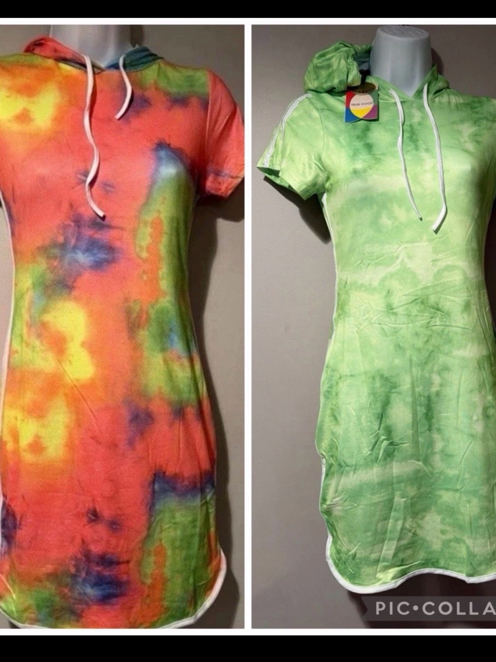 Tie-Dye Hooded Short Sleeve Dress - Green & Multicolor RESELLERS! Casepack of 12